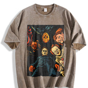 Retro Halloween Characters Vintage Washed T-Shirt in Brown