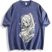 Frieren × Fern Frieren: Beyond Journey's End Anime Manga vintage washed oversized T-shirt in Blue