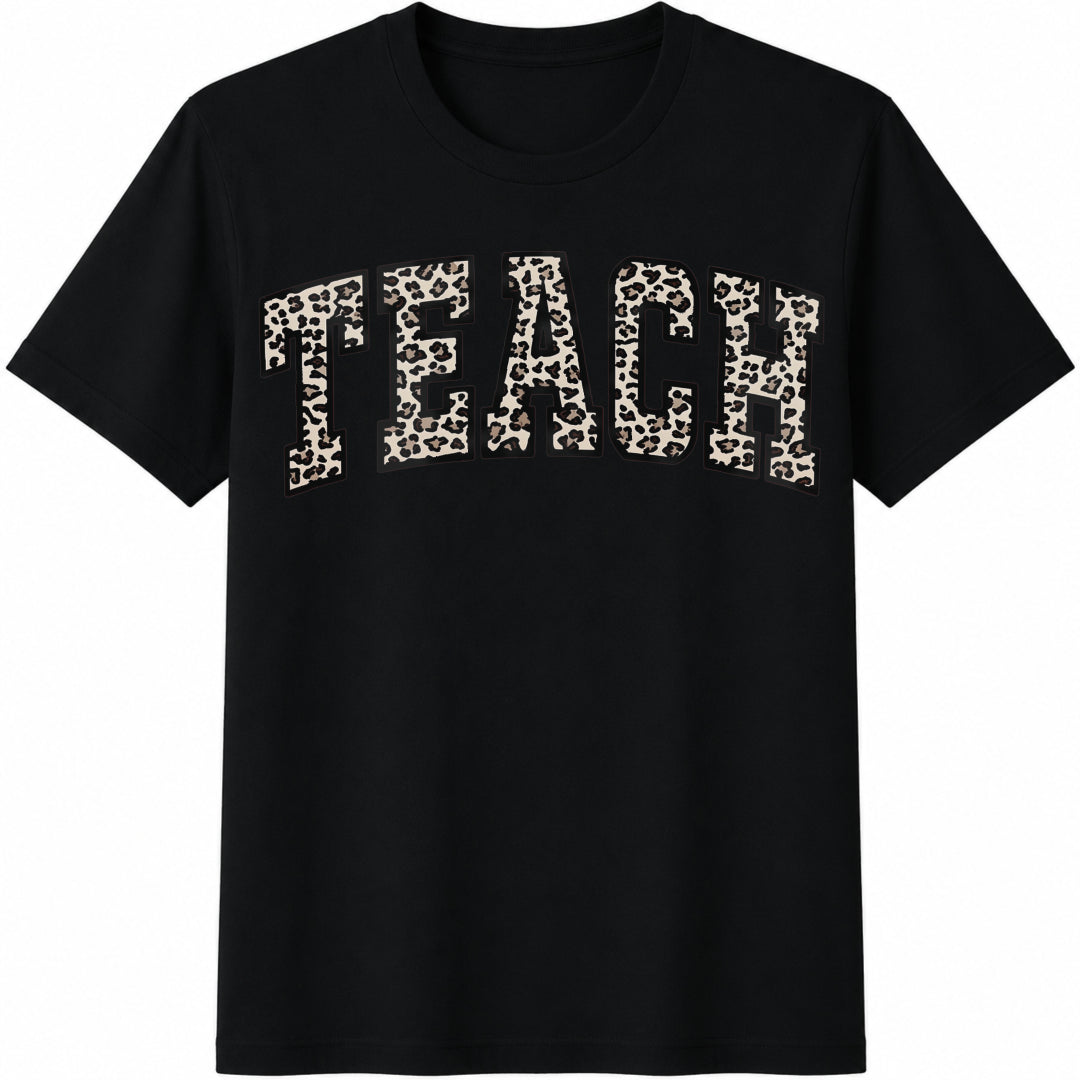 Leopard Teacher Suitab Cotton T-Shirt in Black
