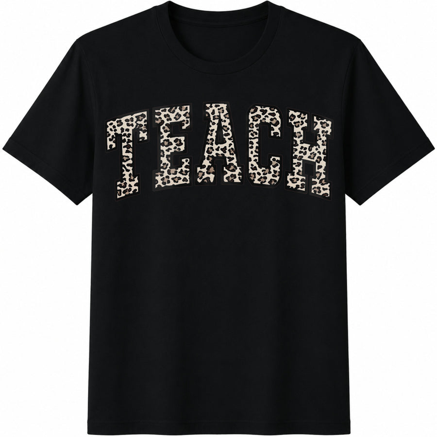 Leopard Teacher Suitab Cotton T-Shirt in Black