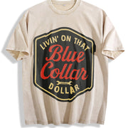 Living on That Blue Dollar Western Cowboy Western Blue Vintage Washed T-Shirt in Beige