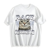 Rage Consumes Me Cat Cotton T-Shirt in White