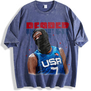 Kevin Durant Slim Reaper KD USA Ski Mask Revenge Team vintage washed oversized T-shirt in Blue