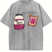 Dark Gray Gospel Christian Humor Go Spread It Bread Jam Vintage Washed T-Shirt in Gray