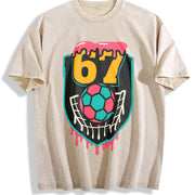 67 Soccer Shield Vintage Washed T-Shirt in Beige