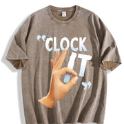 CLOCK IT Vintage Washed T-Shirt in Brown