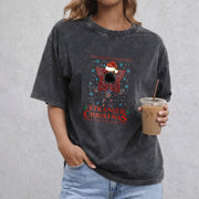 Stranger Christmas vintage washed oversized T-shirt in Black