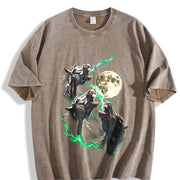 Horse Howling to Moon 90s Vintage Washed T-Shirt in Brown