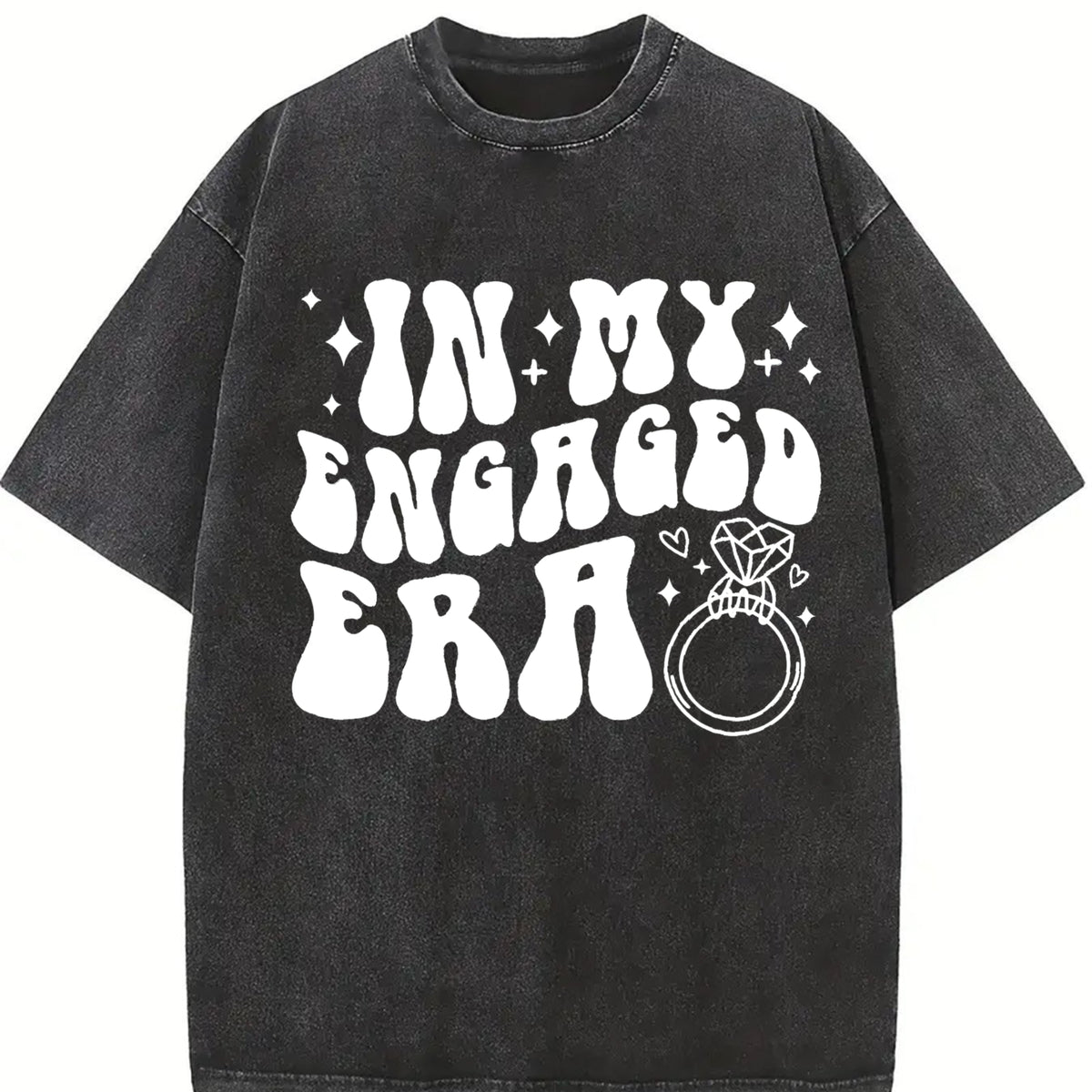 In My Engaged Era Engagement Vintage Washed T-Shirt in Black