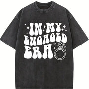 In My Engaged Era Engagement Vintage Washed T-Shirt in Black
