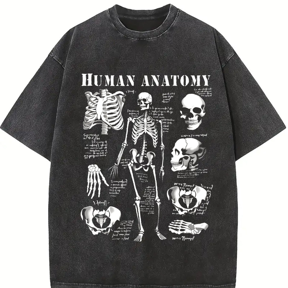 Anatomy Chart Human Body Diagram Vintage Washed T-Shirt in Black