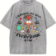 I Survived 100 Days Vintage Washed T-Shirt in Gray