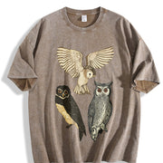 With a of Three Owls Flying Vintage Washed T-Shirt in Brown