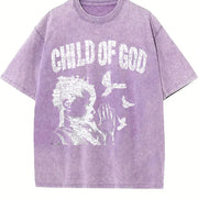 Child of God Praying Dove Sleeveless Tank Vintage Washed T-Shirt in Purple