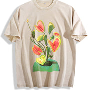 Abstract Tulips Vintage Washed T-Shirt in Beige