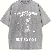 The Horrors Persist But So Do I Opossum vintage washed oversized T-shirt in Gray