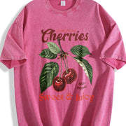 Retro Cherries Commercial Vintage Washed T-Shirt in Red
