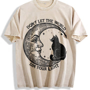 Don't Let the World Dim Your Light Moon and Cat Vintage Washed T-Shirt in Beige