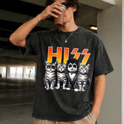 Cute Hiss Cats Rock Kittens Kitty Rocking Music Cat Lovers Vintage Washed T-Shirt in Black