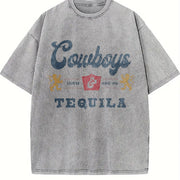 Cowboys and Tequila Western Barbecue Party vintage washed oversized T-shirt in Gray
