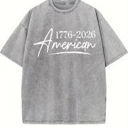 USA 1776-2026: Patriotic 250th Anniversary Independence Vintage Washed T-Shirt in Gray