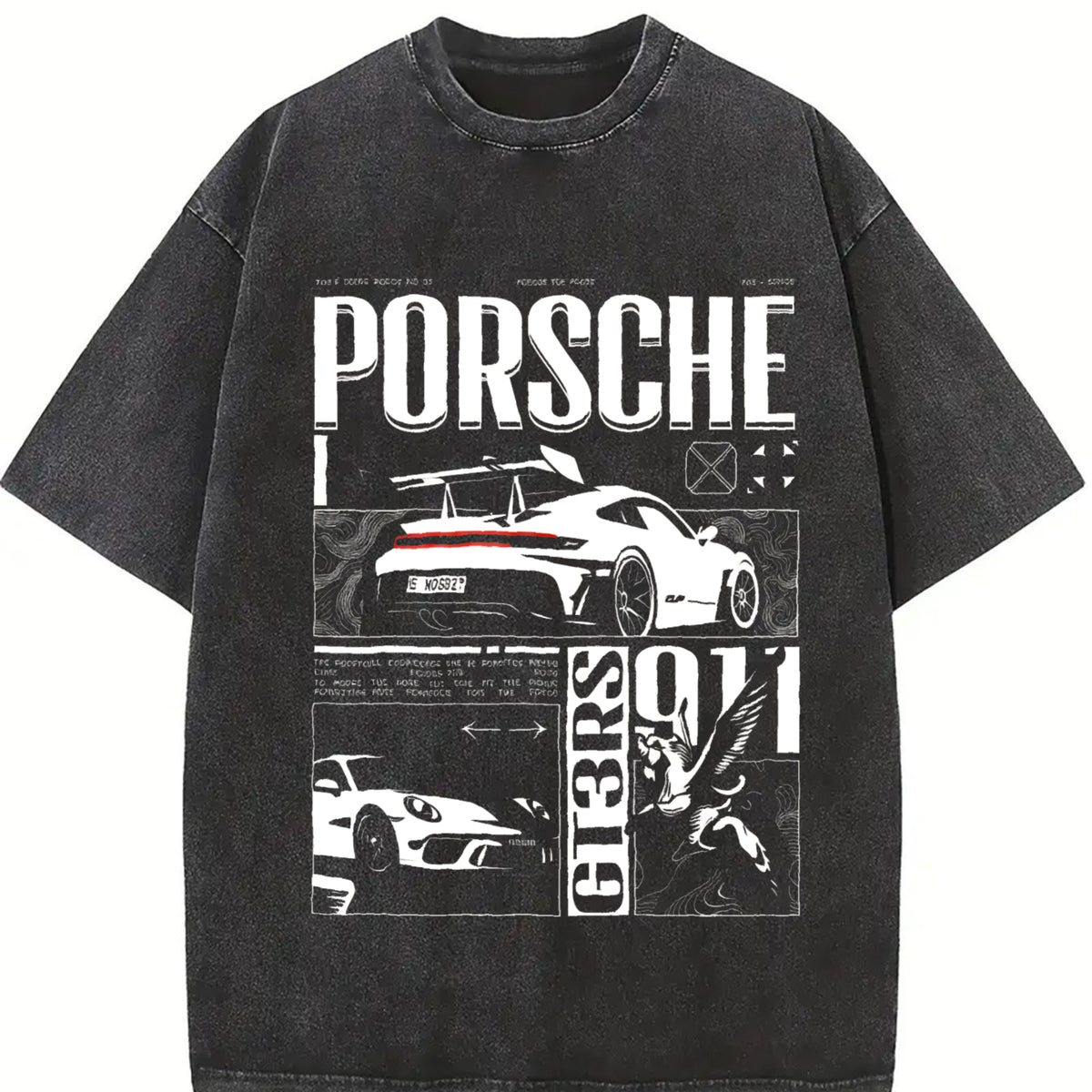 911 GT3RS Vintage Washed T-Shirt in Black