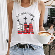 4th of July Patriotic America Women's Color Cotton Tank Top in White