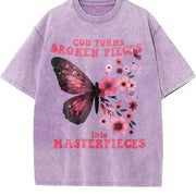 Butterfly - God Turns Broken Pieces Into Masterpieces vintage washed oversized T-shirt in Purple