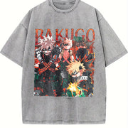 Limited Bakugo Katsuki Vintage Washed T-Shirt in Gray