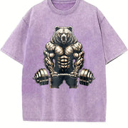 Bear Powerlifting Weightlifting Gym Workout Vintage Washed T-Shirt in Purple