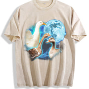 Three Goose Retro Silly Goose Vintage Washed T-Shirt in Beige