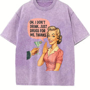 I Don’t Drink Just Drugs Vintage Washed T-Shirt in Purple