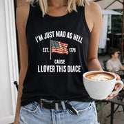 I’m Just Mad as Hell Est. 1776 Cause I Loved This Place Women's Color Cotton Tank Top in Black