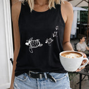 Turtle Family Swimming Crew-neck Sleeveless Vest Outdoor Women's Color Cotton Tank Top in Black