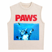 Xiongying Paws Cat and Mouse Vintage Washed Tank Top in Beige