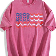 USA Bow Coquette Embroidered Vintage Washed T-Shirt in Red