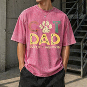Personalized Cat Dad with Pet Names Vintage Washed T-Shirt in Red