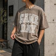 Checkered Game Day Vintage Washed T-Shirt in Brown