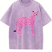 Pink Cheetah Pink Spotted Leopard Vintage Washed T-Shirt in Purple