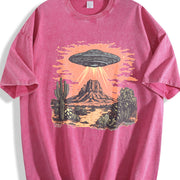 Retro UFO in Dessert Y2k Vintage Washed T-Shirt in Red
