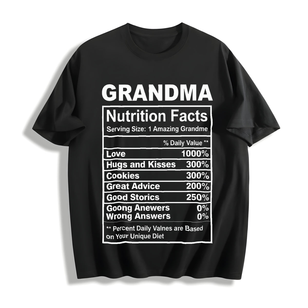 Grandma Nutrition Facts Cotton T-Shirt in Black