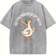 Boy Mom Goose Outnumbered by Boys Baseball Vintage Washed T-Shirt in Gray
