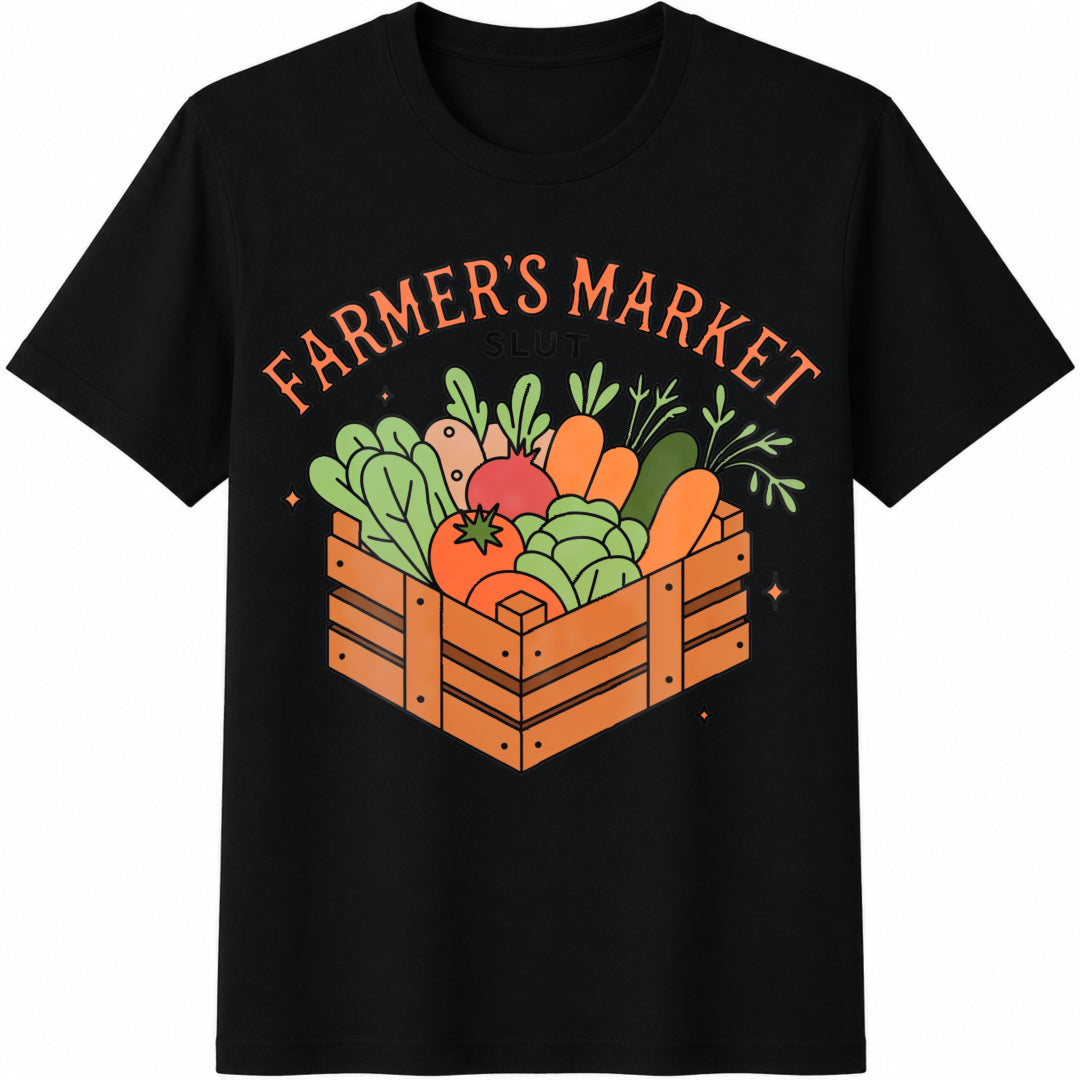 Farmers Market Vegetable Gardener Farmer Local Farm Cotton T-Shirt in Black