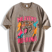 The Heavens are Roaring Bible verse Faith sayings vintage washed oversized T-shirt in Brown