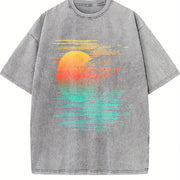 Sunset Beach Vibes Palm Tree vintage washed oversized T-shirt in Gray