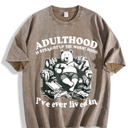 Retro Bear Adulthood 90s Vintage Washed T-Shirt in Brown