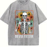 Never Better Floral Skeleton vintage washed oversized T-shirt in Gray