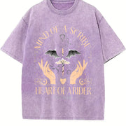 Eagle'S Soul Fourth Wing Dragon Knight Basgat War Academy vintage washed oversized T-shirt in Purple