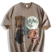 Three Dog Meme Moon Vintage Washed T-Shirt in Brown