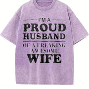 Proud Husband of a Freaking Awesome Wife Vintage Washed T-Shirt in Purple